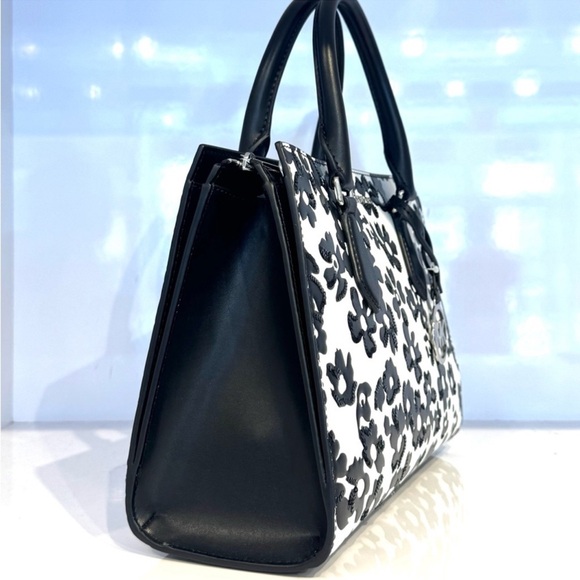 Michael Kors Sheila Medium Sequined Floral Print Satchel Bag Black Multi - Picture 6 of 11